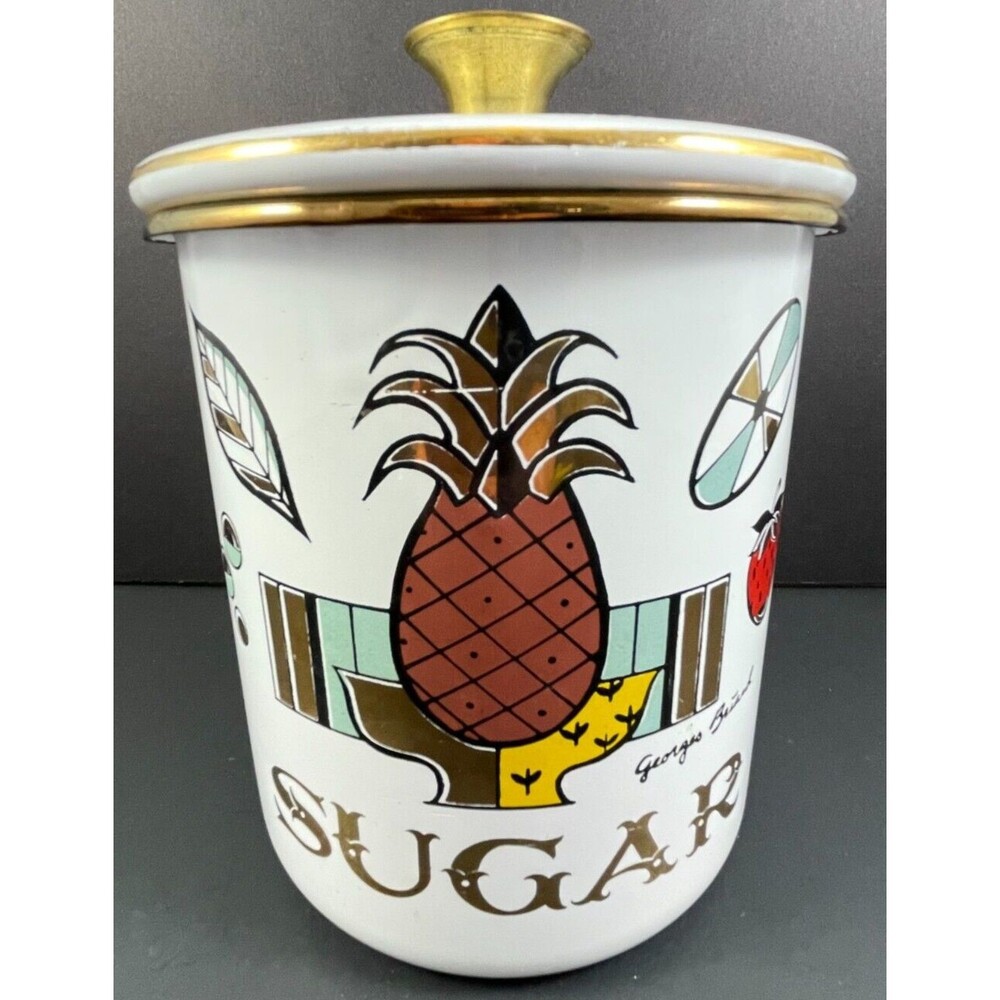 Georges Briard Sugar Canister w/ Lid Metal Vintage MCM Pineapple Retro